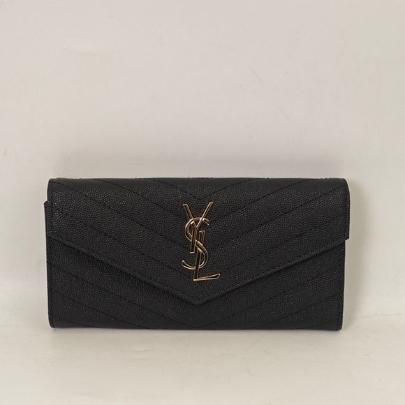 Yves Saint Laurent Quilted Black Clutch with Gold Accent - Picture 2 of 10